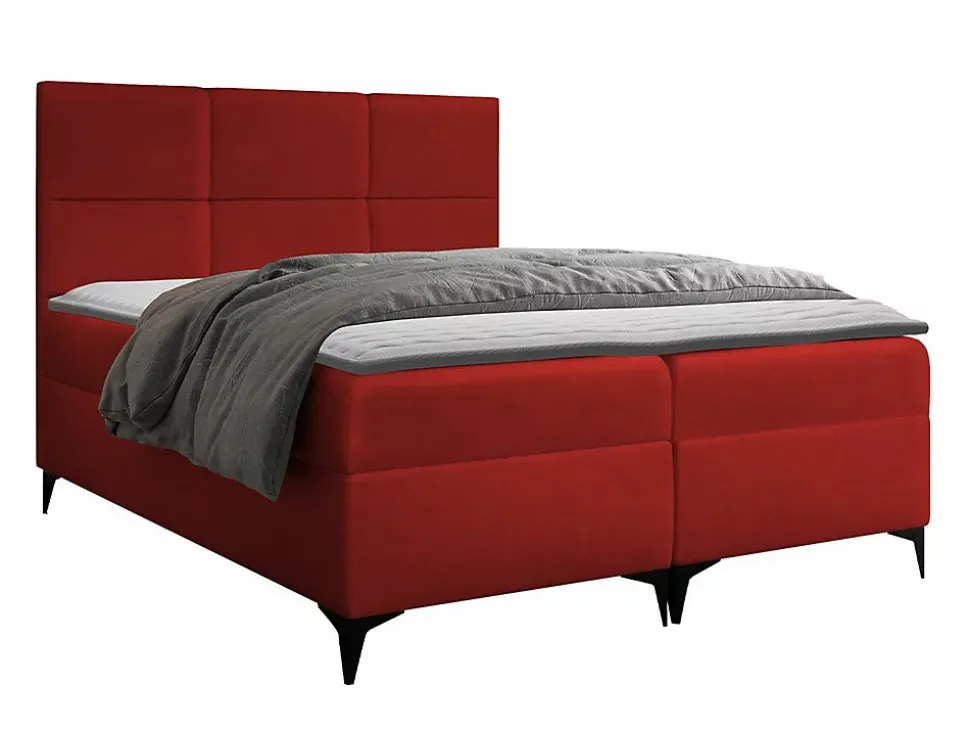 Lit continental Baltimore 133, Double, Rouge, Tissu, Disponible