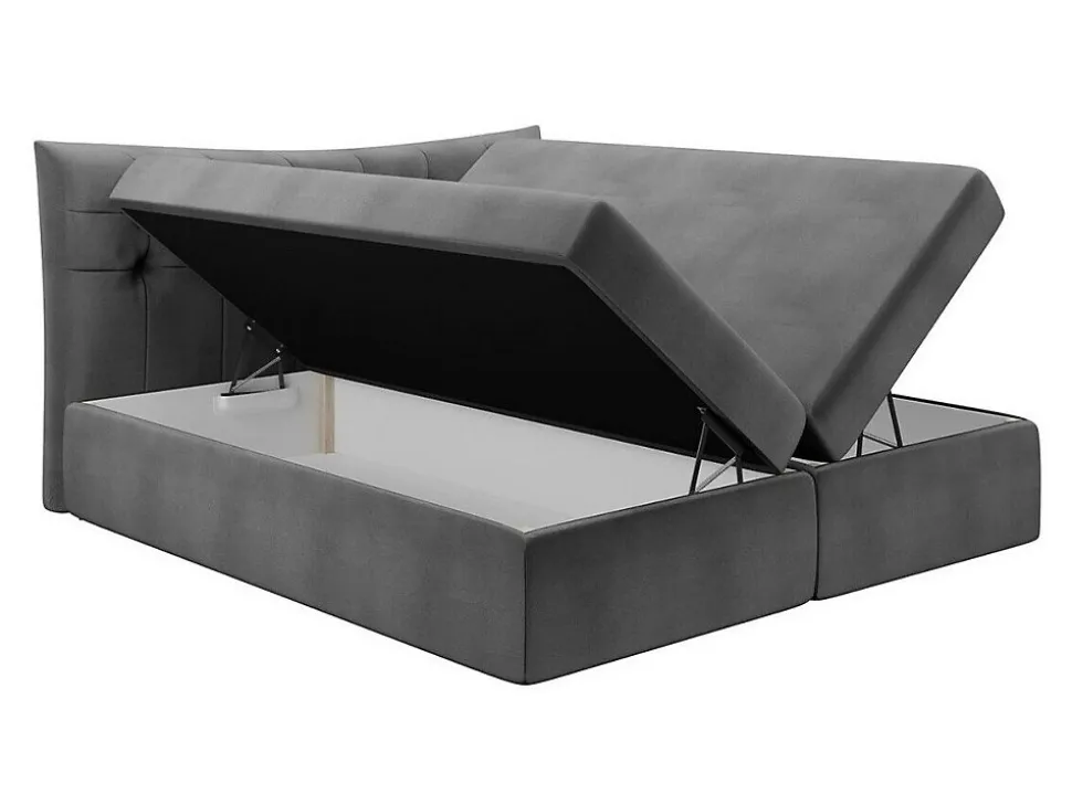 Lit continental Baltimore 157, Double, Gris, Tissu, Disponible