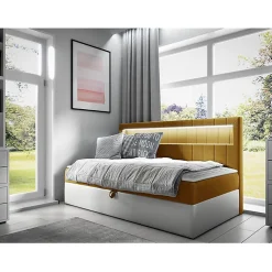 Lit continental Baltimore 168, Unique, Jaune, Faux cuir, Disponible