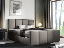 Lit continental Baltimore 154, Double, Gris, Faux cuir, Disponible