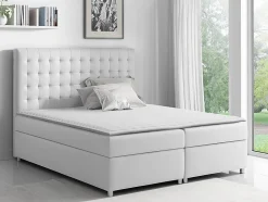 Lit continental Baltimore 115, Double, Blanc, Faux cuir, Disponible