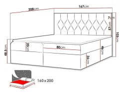 Lit continental Baltimore 159, Double, Noir, Tissu, Disponible