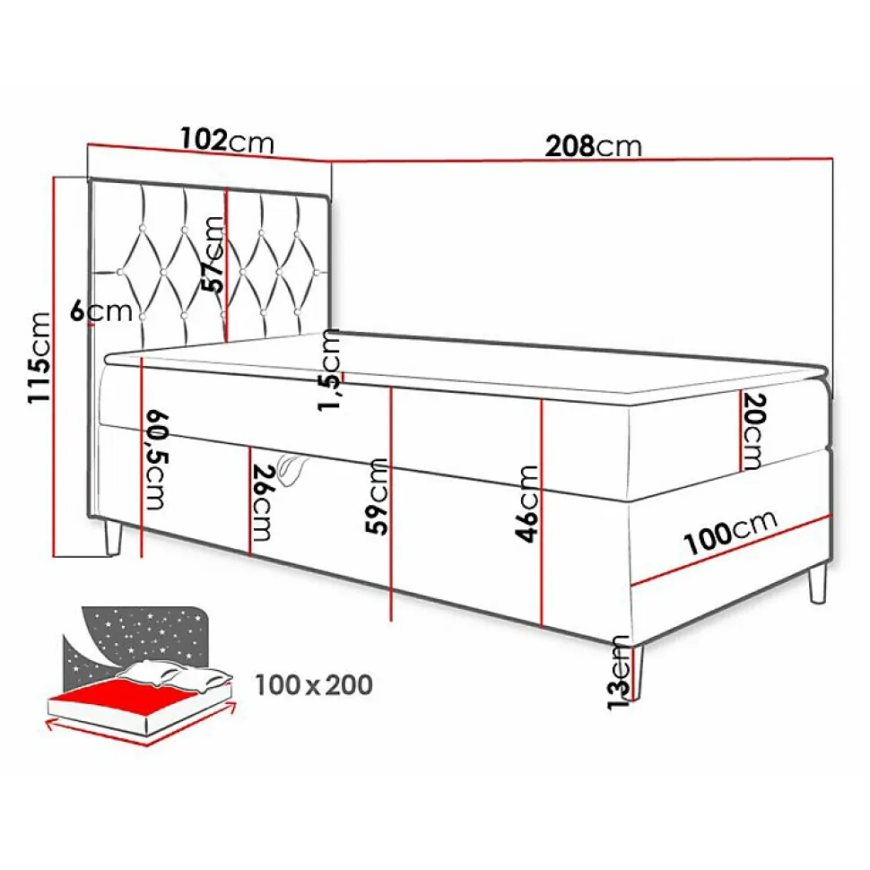 Lit continental Baltimore 171, Unique, Pourpre, Faux cuir, Disponible