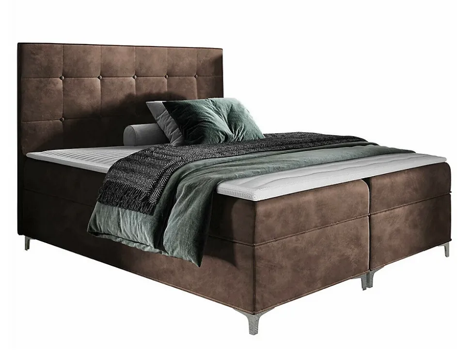 Lit continental Baltimore 185, Double, Marron, Tissu, Disponible
