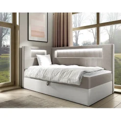 Lit continental Baltimore 172, Unique, Brun clair, Faux cuir