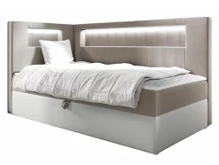 Lit continental Baltimore 172, Unique, Brun clair, Faux cuir