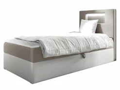 Lit continental Baltimore 169, Unique, Brun clair, Faux cuir