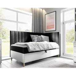 Lit continental Baltimore 164, Unique, Gris, Faux cuir, Disponible