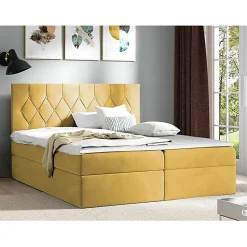 Lit continental Baltimore 159, Double, Jaune, Tissu, Disponible