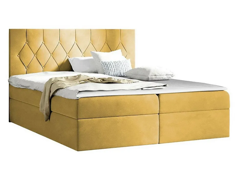 Lit continental Baltimore 159, Double, Jaune, Tissu, Disponible