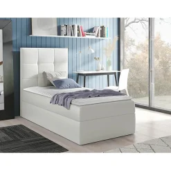 Lit continental Baltimore 180, Unique, Blanc, Faux cuir, Disponible