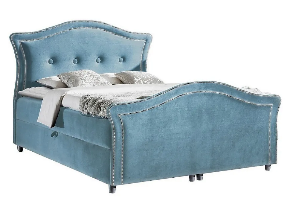 Lit continental Baltimore 136, Double, Bleu, Tissu, Disponible