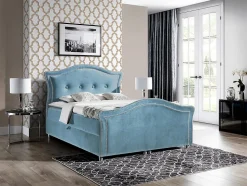 Lit continental Baltimore 136, Double, Bleu, Tissu, Disponible