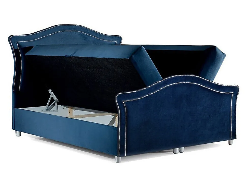 Lit continental Baltimore 136, Double, Bleu, Tissu, Disponible