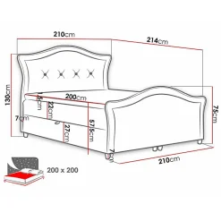Lit continental Baltimore 136, Double, Bleu, Tissu, Disponible