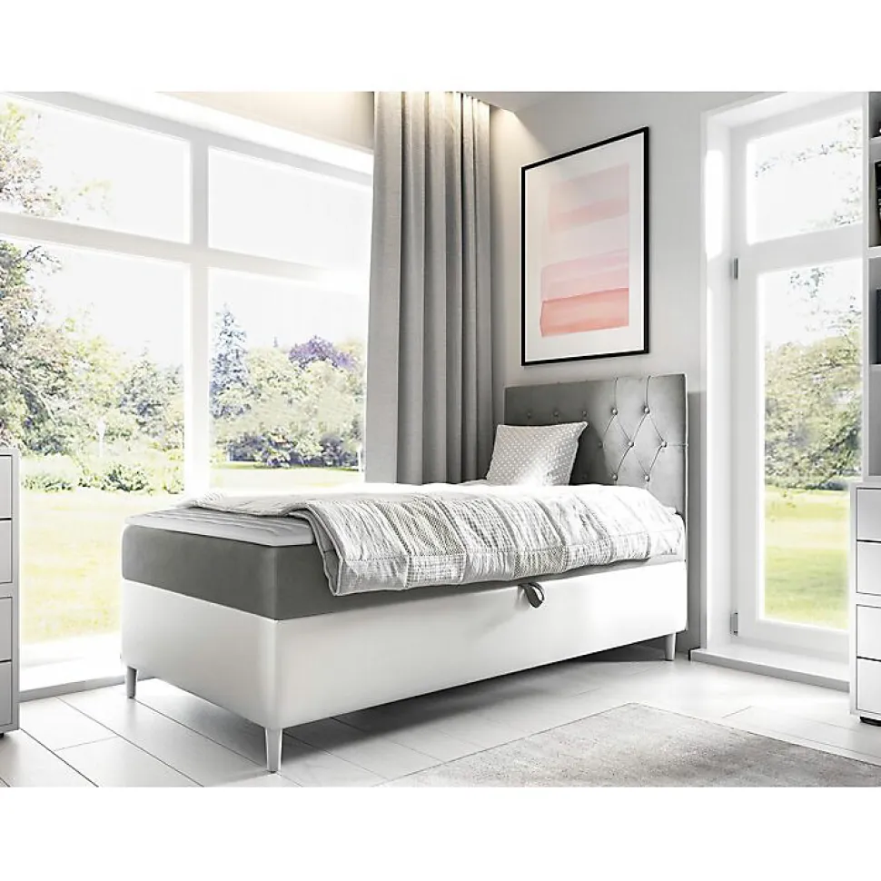 Lit continental Baltimore 171, Unique, Gris, Faux cuir, Disponible