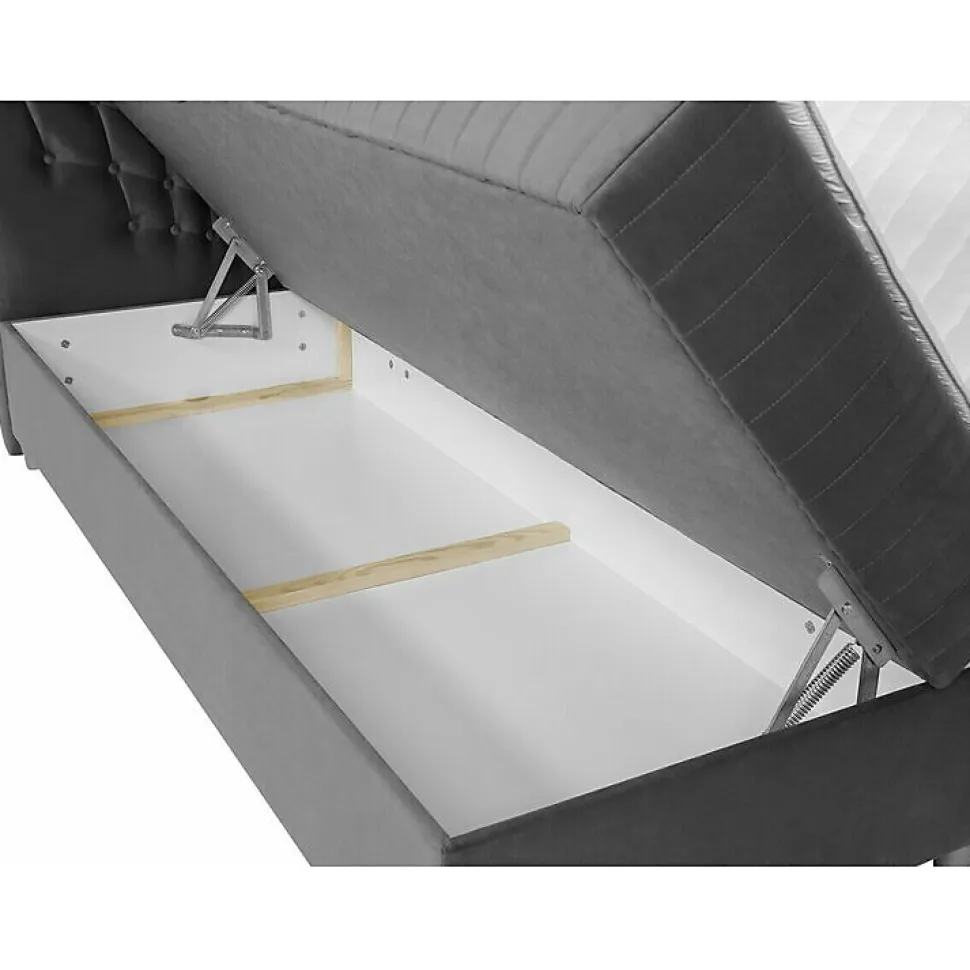 Lit continental Baltimore 175, Double, Bleu, Tissu, Disponible