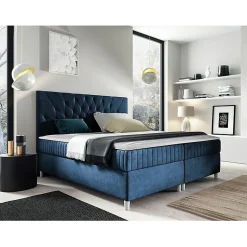 Lit continental Baltimore 175, Double, Bleu, Tissu, Disponible