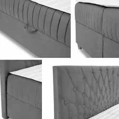 Lit continental Baltimore 175, Double, Bleu, Tissu, Disponible