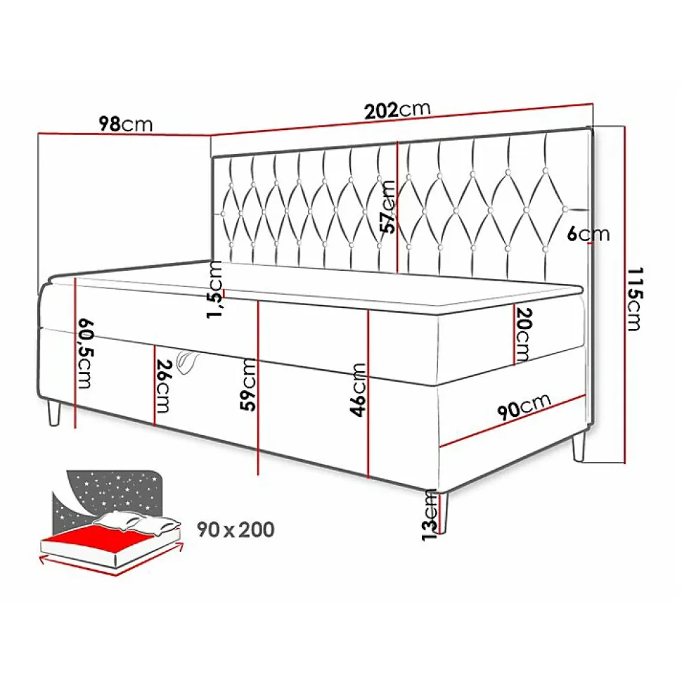 Lit continental Baltimore 166, Unique, Vert, Faux cuir, Disponible