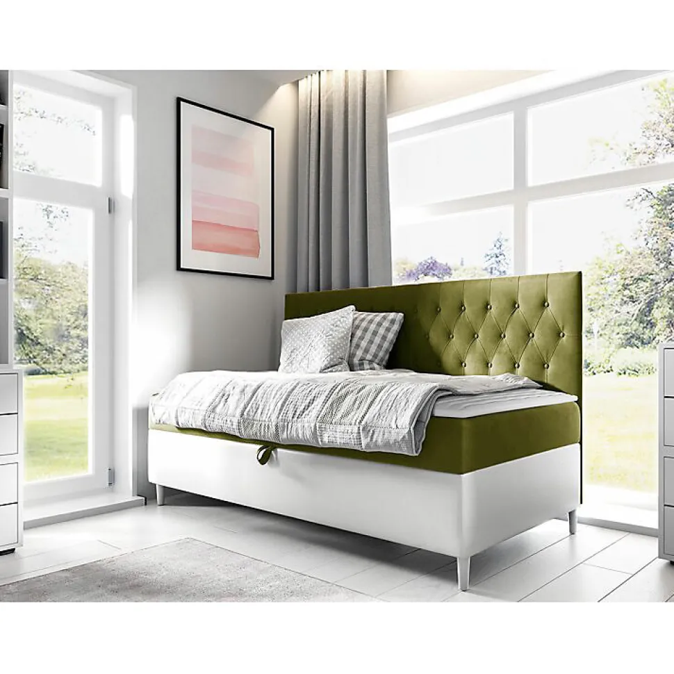 Lit continental Baltimore 166, Unique, Vert, Faux cuir, Disponible