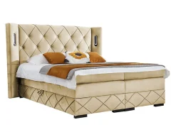 Lit continental Baltimore 187, Double, Brun clair, Tissu, Disponible