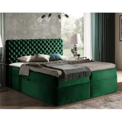 Lit continental Baltimore 148, Double, Vert, Tissu, Disponible