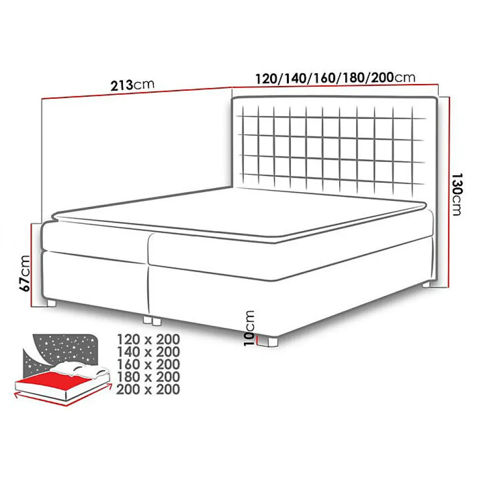 Lit continental Baltimore 115, Double, Rose, Tissu, Disponible