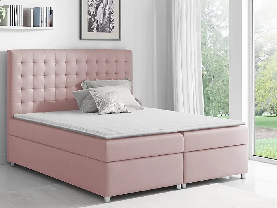 Lit continental Baltimore 115, Double, Rose, Tissu, Disponible