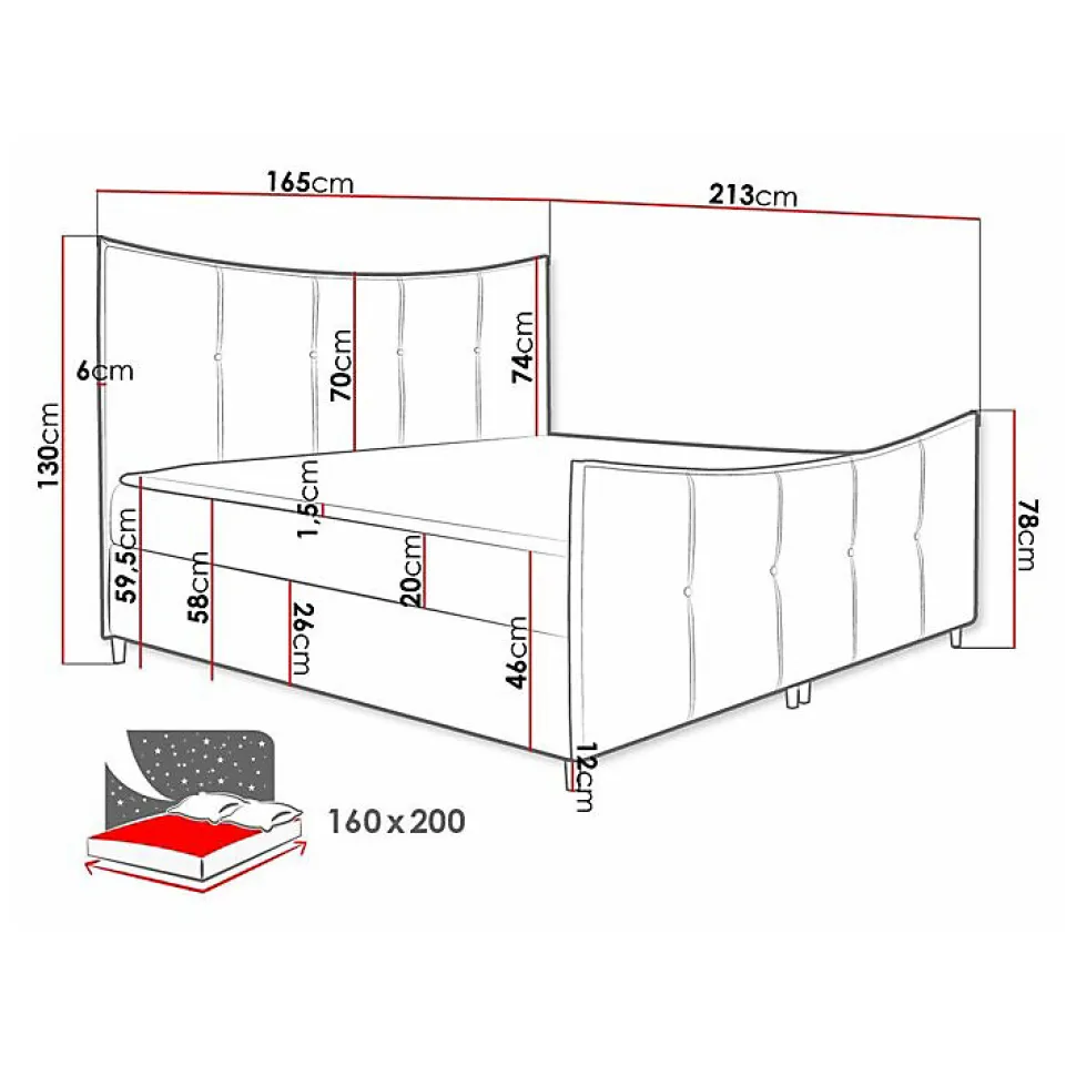 Lit continental Baltimore 177, Double, Marron, Tissu, Disponible