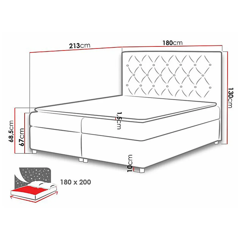 Lit continental Baltimore 112, Double, Brun clair, Tissu, Disponible