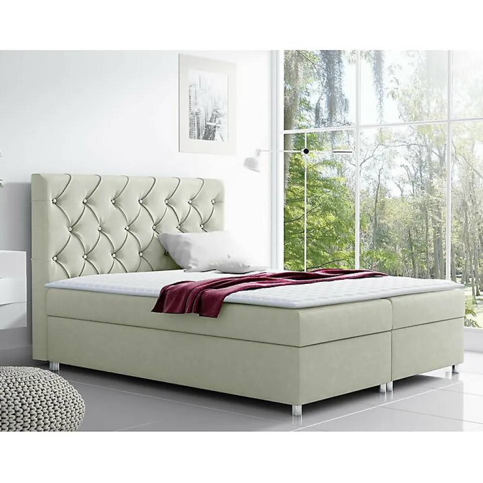 Lit continental Baltimore 112, Double, Brun clair, Tissu, Disponible