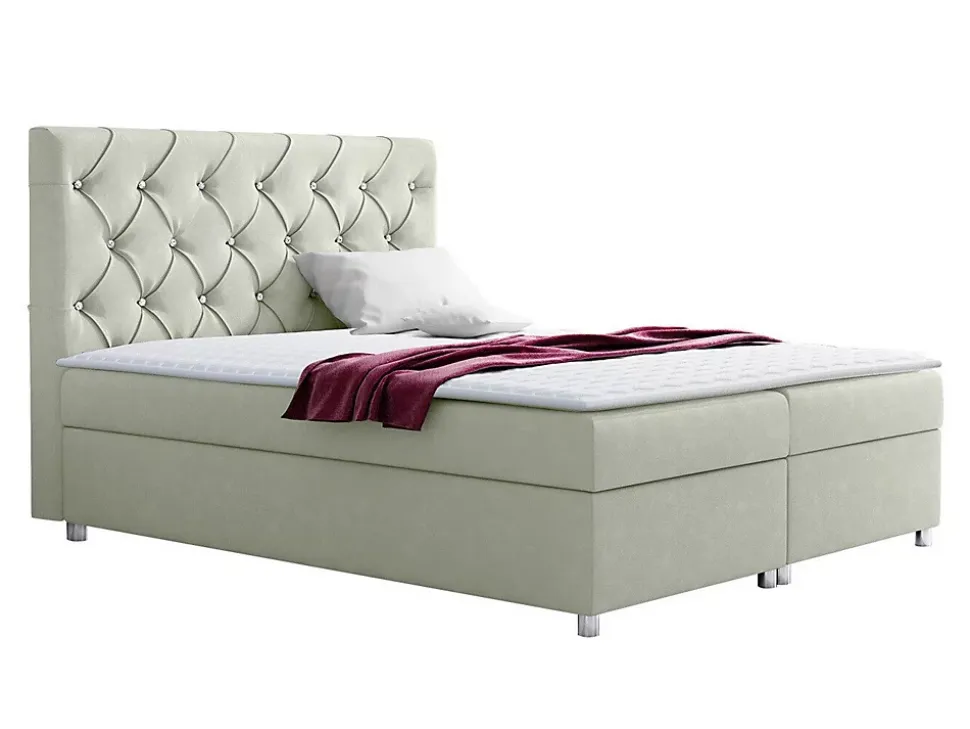 Lit continental Baltimore 112, Double, Brun clair, Tissu, Disponible
