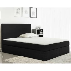 Lit continental Baltimore 163, Double, Noir, Tissu, Disponible