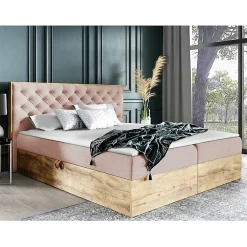 Lit continental Baltimore 182, Unique, Rose, Tissu, Disponible