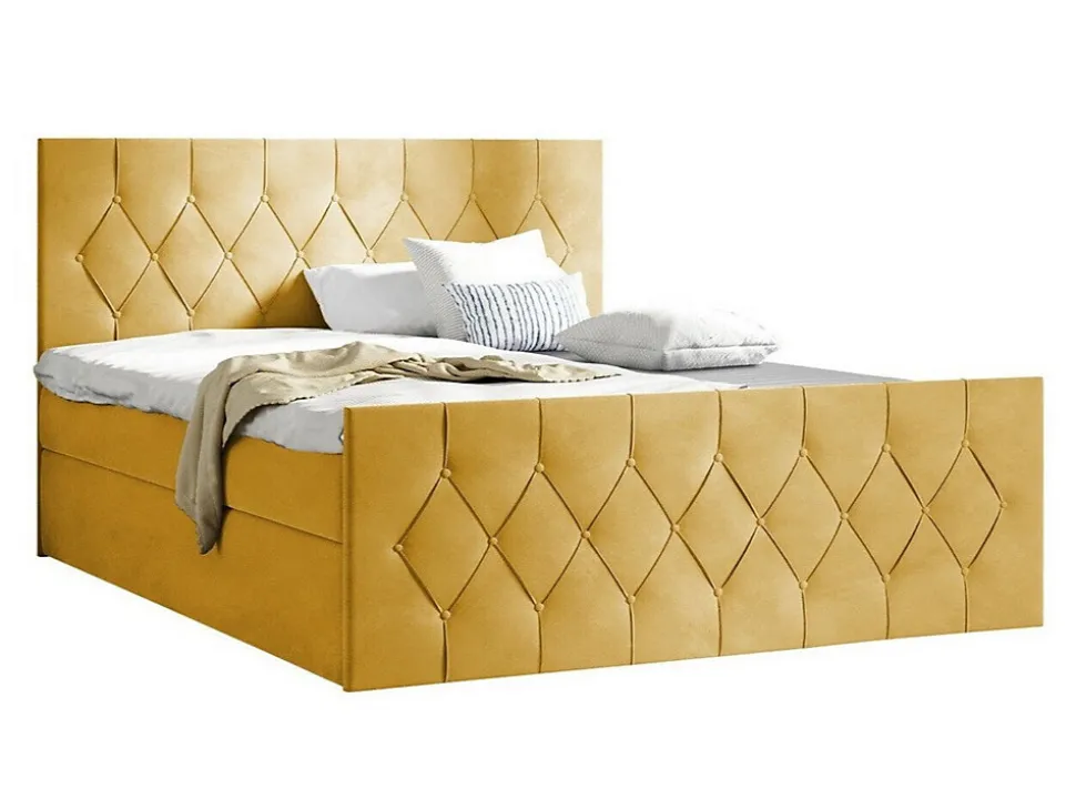 Lit continental Baltimore 161, Unique, Jaune, Tissu, Disponible