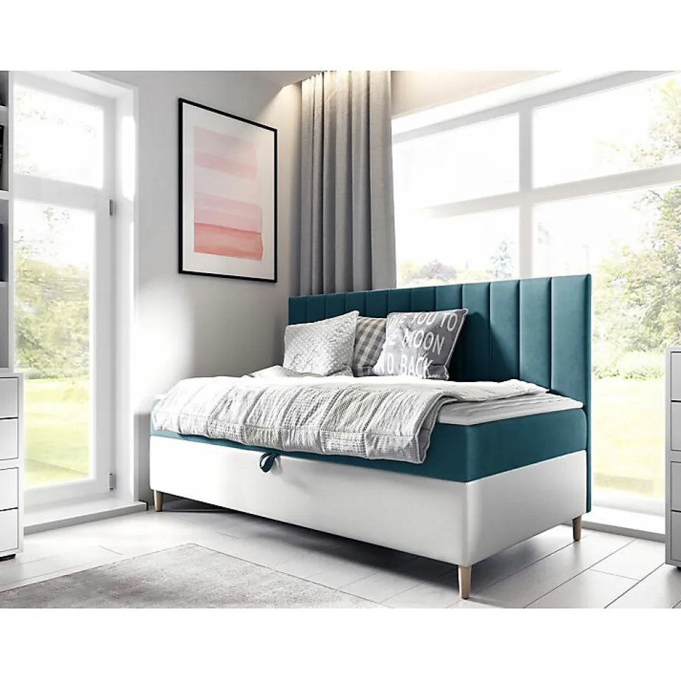 Lit continental Baltimore 165, Unique, Turquoise, Faux cuir