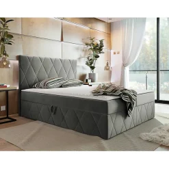 Lit continental Comfivo 225, Double, Gris, Tissu, Disponible