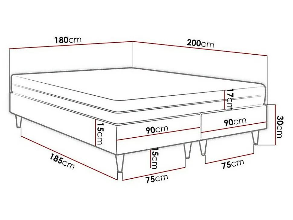 Lit continental Logan 109, Double, Gris, Tissu, Disponible