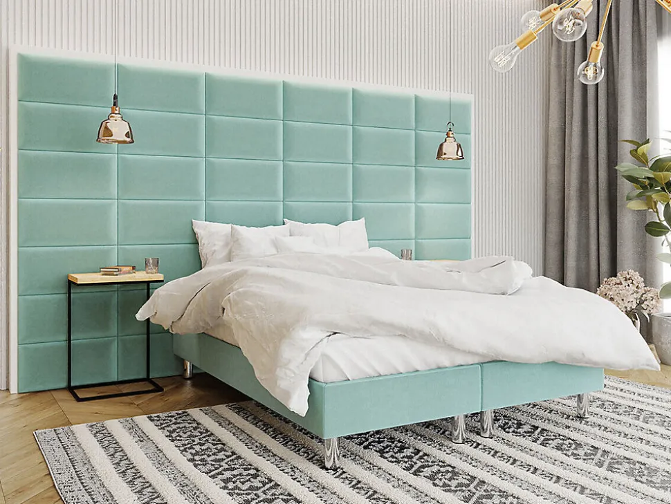 Lit continental Logan 101, Double, Turquoise, Tissu, Disponible