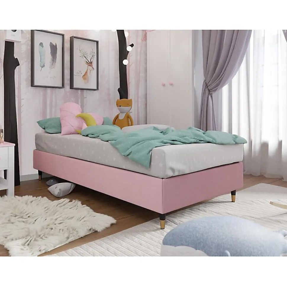 Lit continental Logan 108, Unique, Rose, Tissu, Disponible