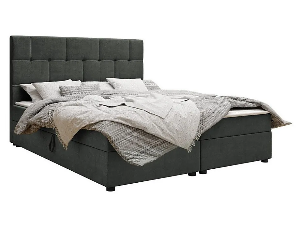Lit continental Memphis 103, Double, Gris, Tissu, Disponible