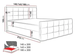 Lit continental Memphis 113, Double, Rose, Tissu, Disponible