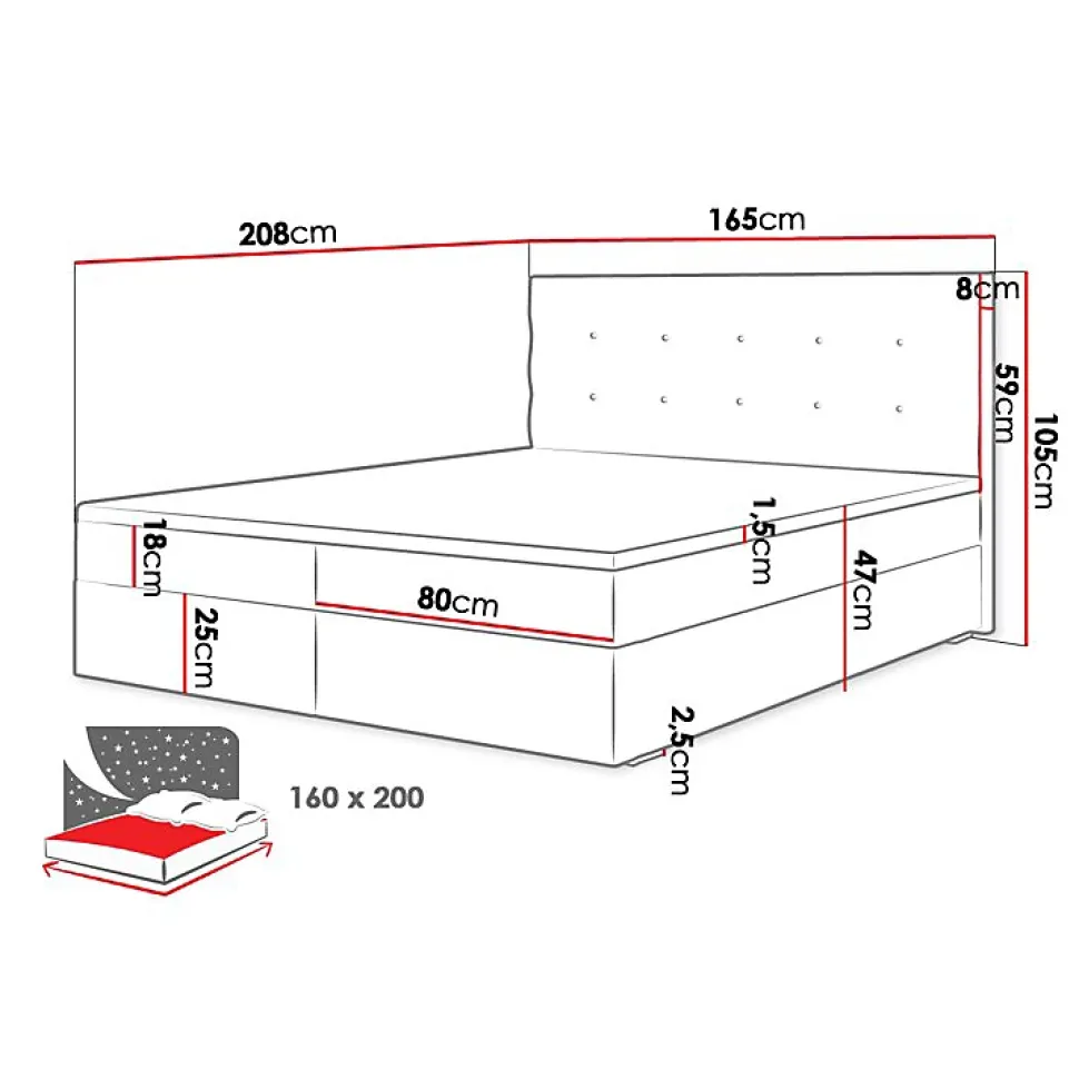 Lit continental Memphis 114, Double, Vert, Tissu, Disponible