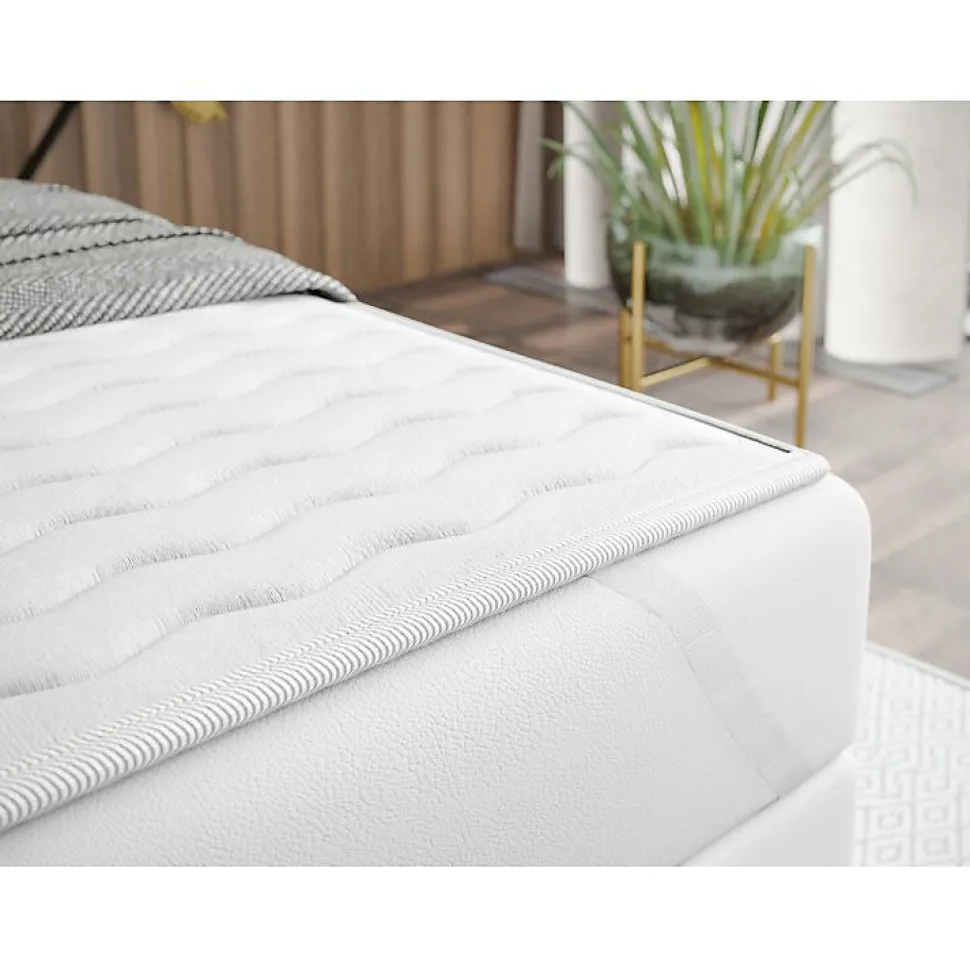 Lit continental Memphis 142, Unique, Brun clair, Tissu, Disponible