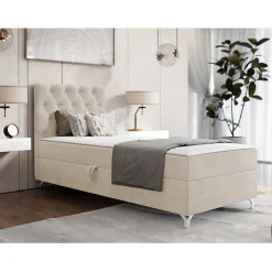 Lit continental Memphis 142, Unique, Brun clair, Tissu, Disponible