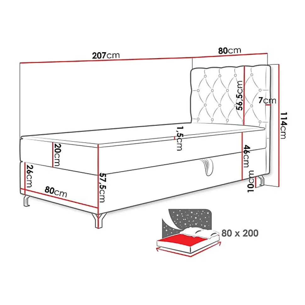 Lit continental Memphis 142, Unique, Brun clair, Tissu, Disponible