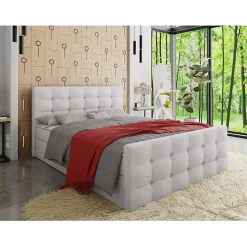 Lit continental Memphis 118, Double, Gris, Tissu, Disponible