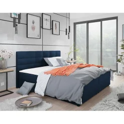 Lit continental Memphis 114, Double, Bleu, Tissu, Disponible