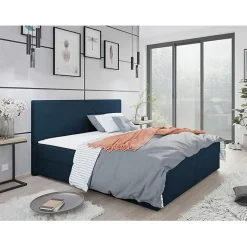 Lit continental Memphis 117, Double, Bleu, Tissu, Disponible